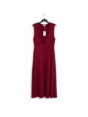Saiph Burgundy Twist Front Sleeveless Maxi Dress Pleated Made in Italy Size 1X